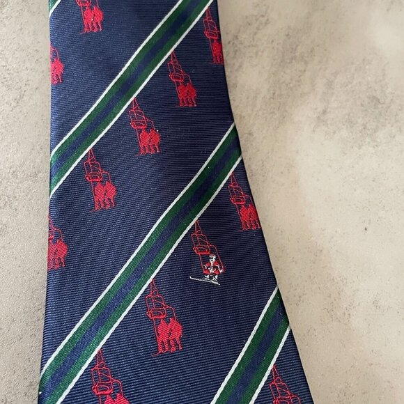 Lands' End Skiing Santa Chairlift Christmas Holiday Classic Navy Silk Neck Tie - Picture 5 of 8